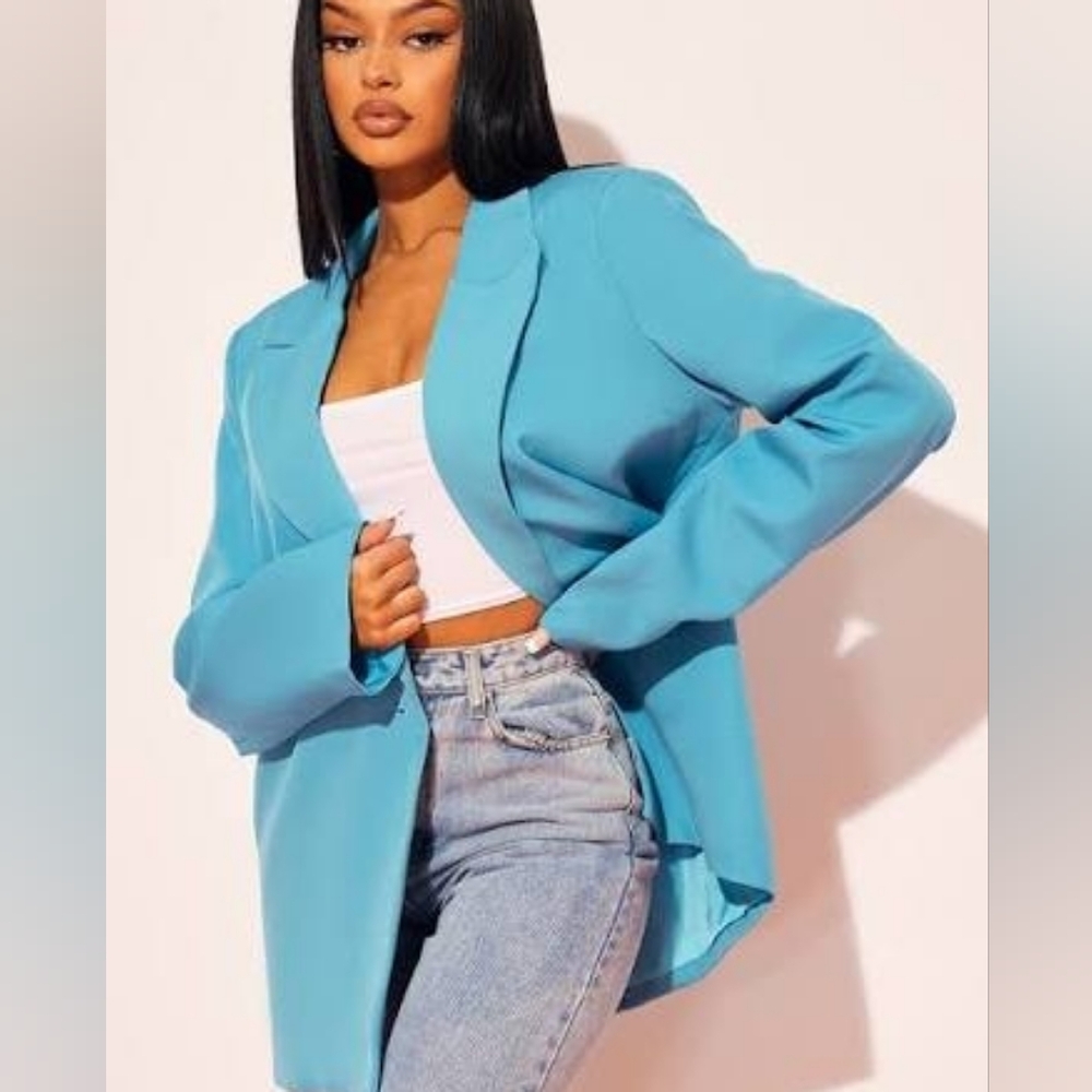 Nwt Prettylittlething Bright Blue Blazer Oversized Size 6 - Picture 1 of 5